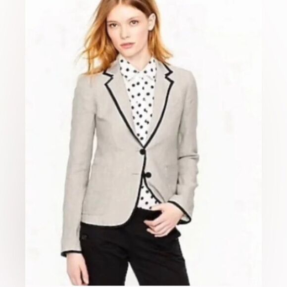 J. Crew Schoolboy Linen Blazer Oatmeal Black Small Sz 6 NWT - Picture 1 of 14
